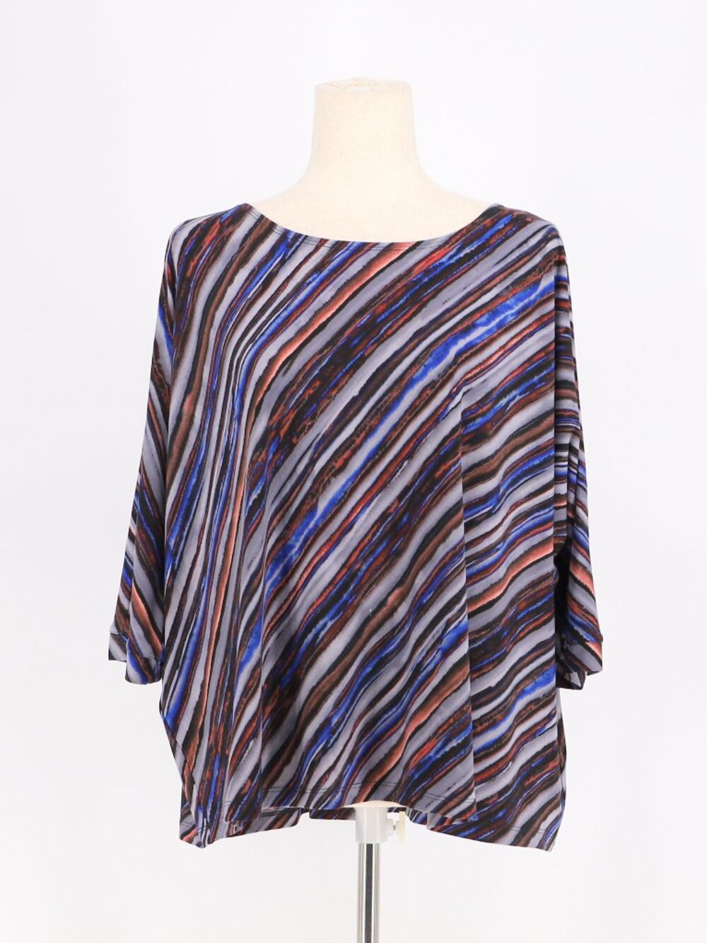 SYMPLI Raglan 3/4 Sleeve Stripe Art To Wear Jersey Stretch Top Size 10